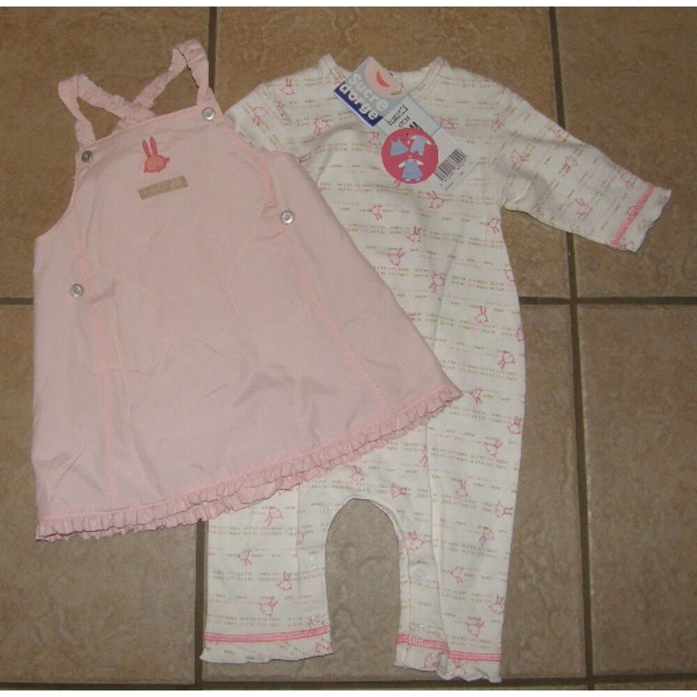 NEW NWT Girls Sz 6 Months Jumpsuit & Dress Bunny Rabbit 2 Pc Outfit SUCRE D'ORGE